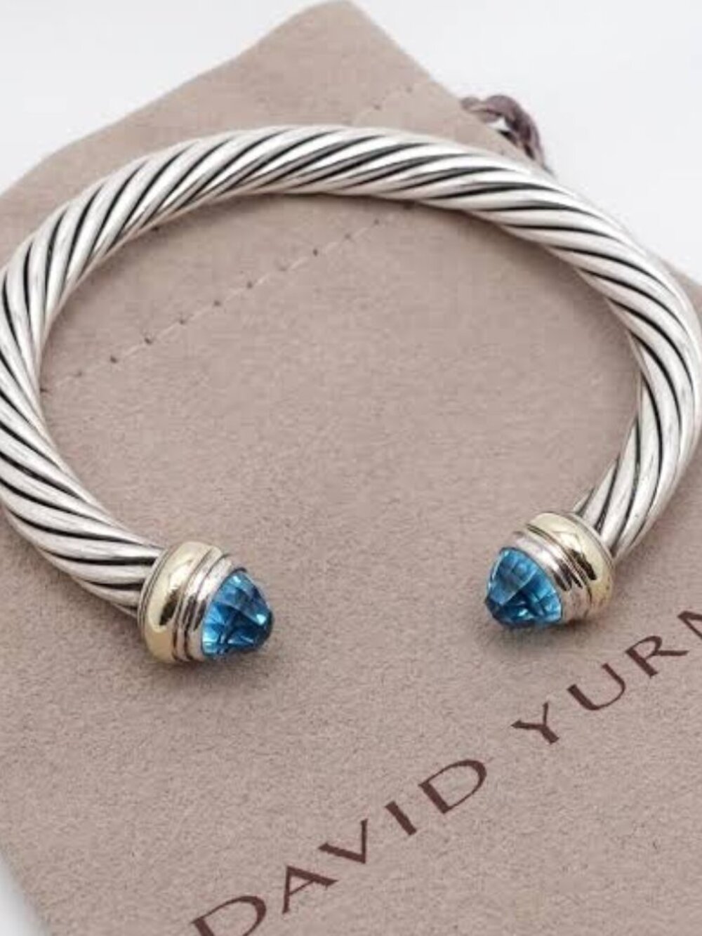 David Yurman 7mm cable blue topaz and 14 karat bangle